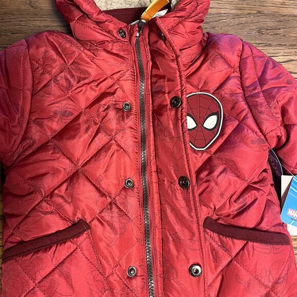Marvel Spiderman Boys Coat 3T Hoodie Jacket Red Zip Plush Fleece Faux Fur $50 - Picture 8 of 16